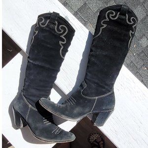 Via Spiga Blizza Sexy Western Embroidered Suede Cowgirl Pointed boots in Black